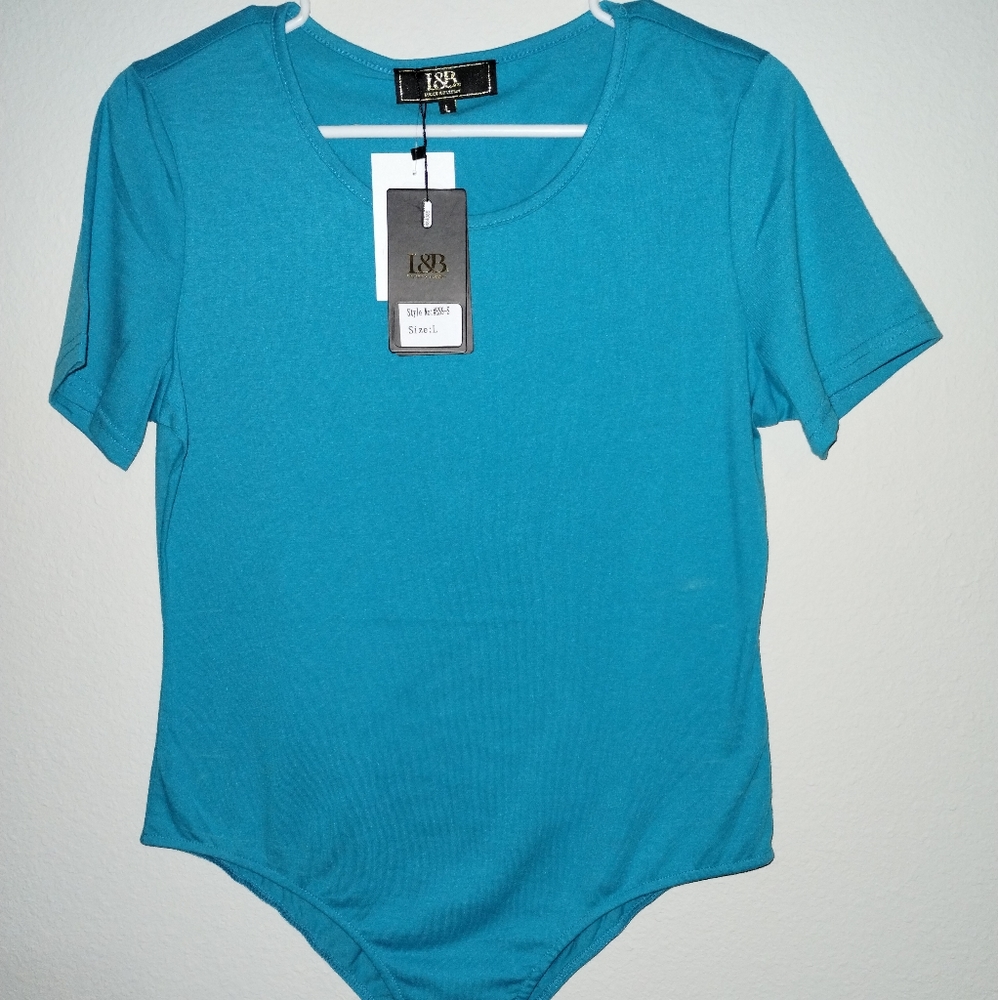 Lucky and blessed L&B blue bodysuit size large.